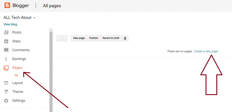 Create A New Page in Your Blog