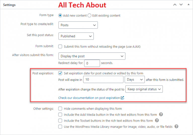Set Auto Expire Posts